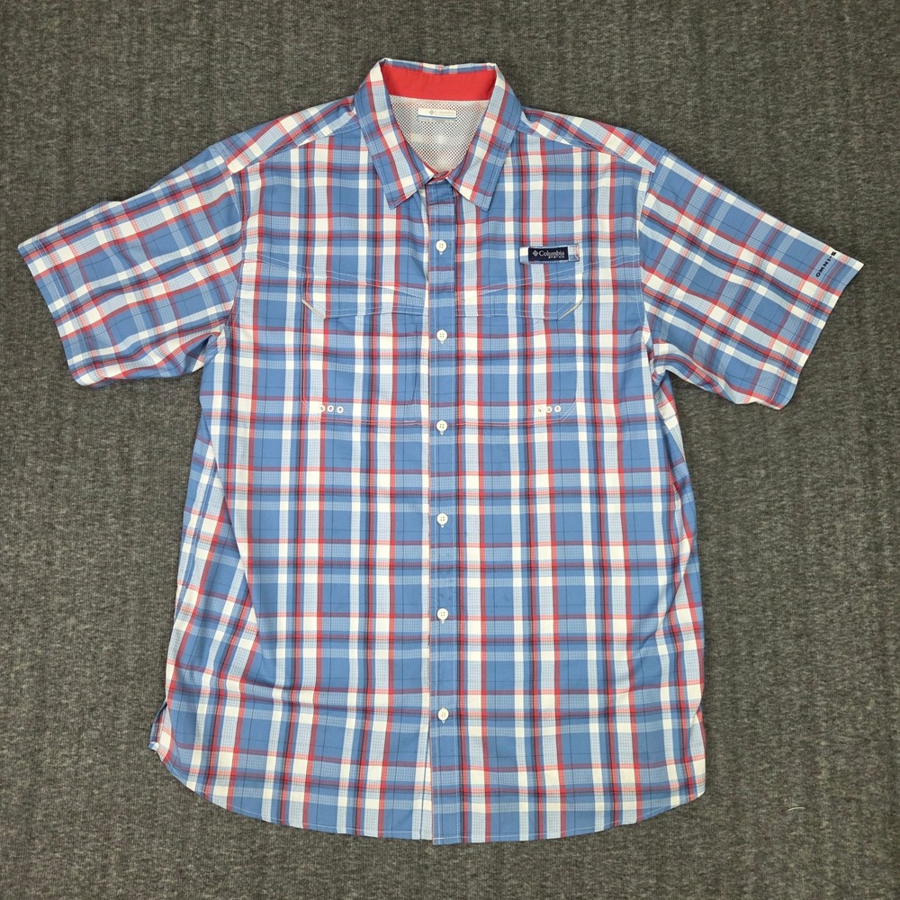 Columbia Pfg Shirt Men XL Vented Plaid Short Sleeve Outdoor Fishing Gorpcore